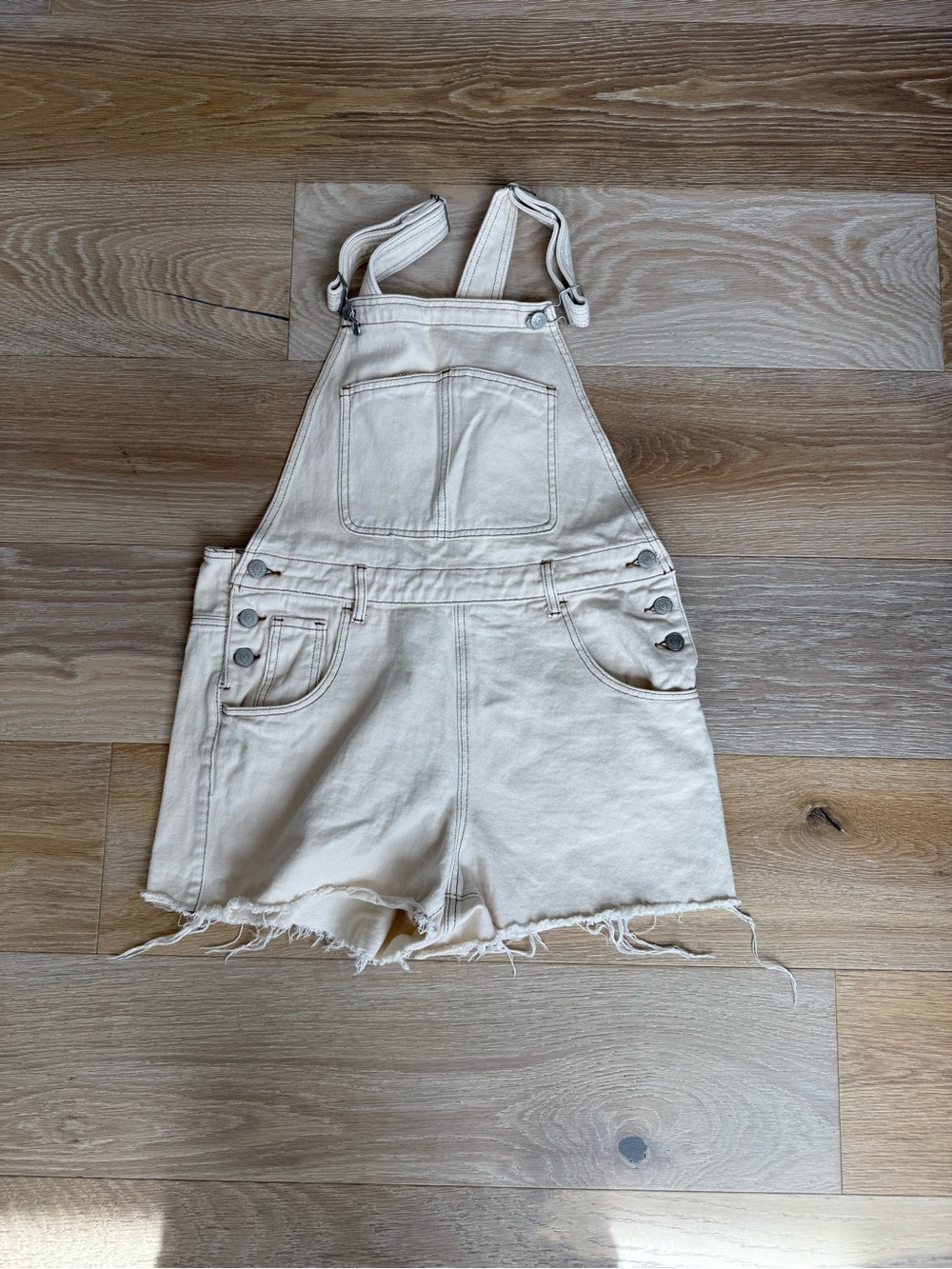 Cream Denim Short Overalls